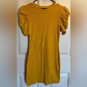 Yellow SHEIN Puff Sleeve Bodycon Dress